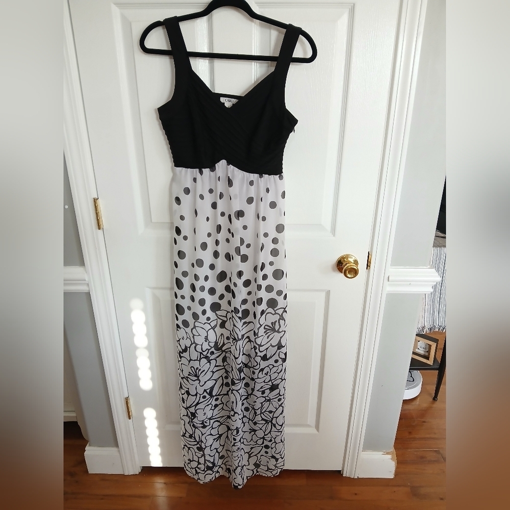 Cato Black And White Polka Dot Tank Maxi Sun Dress Babydoll Y2k Size 8 - Picture 2 of 9